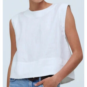 Madewell Bateau Neck 100% Linen Button Back Tank Top US Women's XXL Plus New